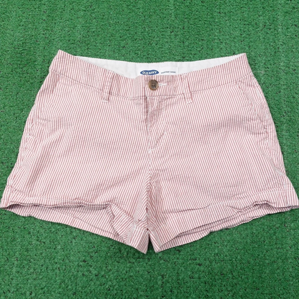 Old Navy Chino Shorts Womens Size 0 Red Seersucker 28 Waist 3.5 Inseam Pockets